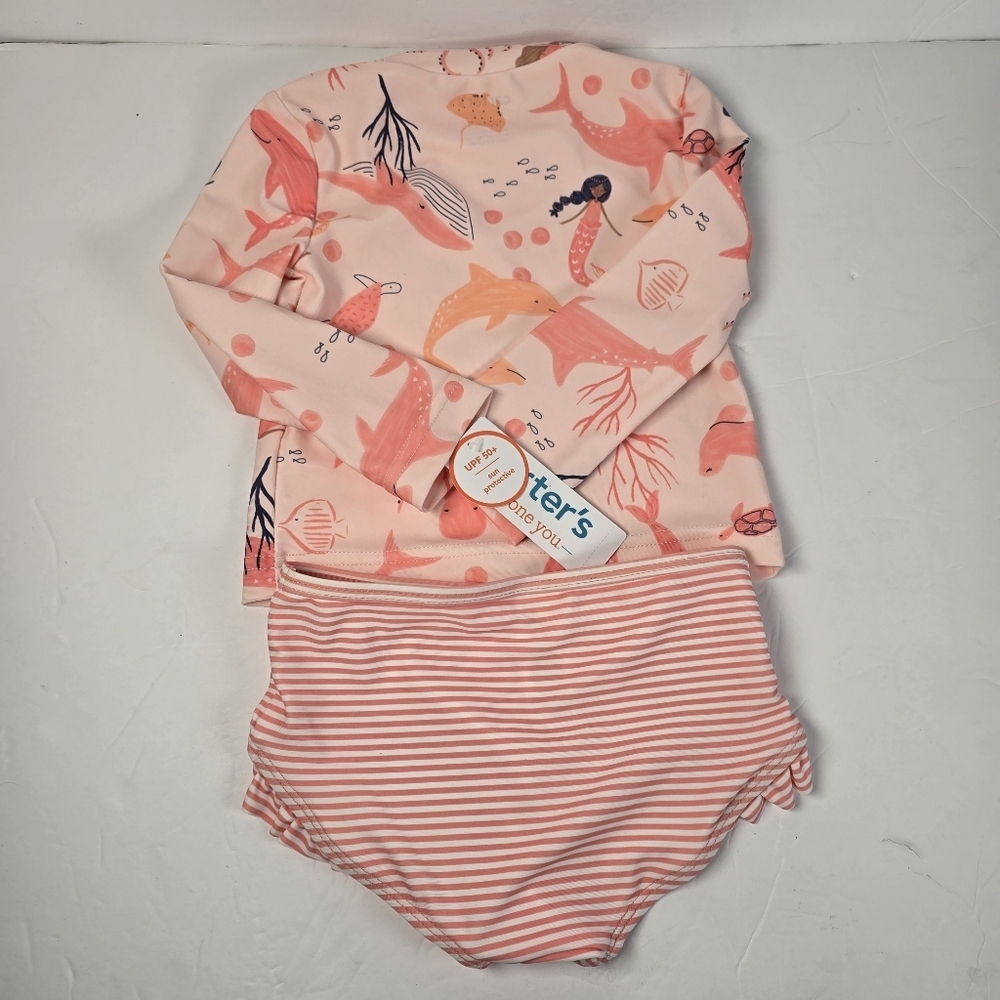 NWT Carter's Toddler Girls' 2-piece Mermaid Print LongSleeve Rashguard swimsuit - Picture 7 of 12